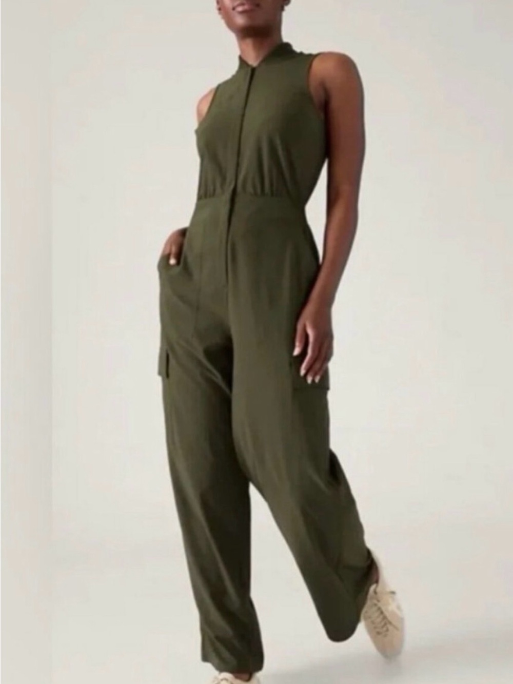 Athleta Brooklyn Sleeveless Olive Green Utility Jumpsuit NWOT SIZE 4